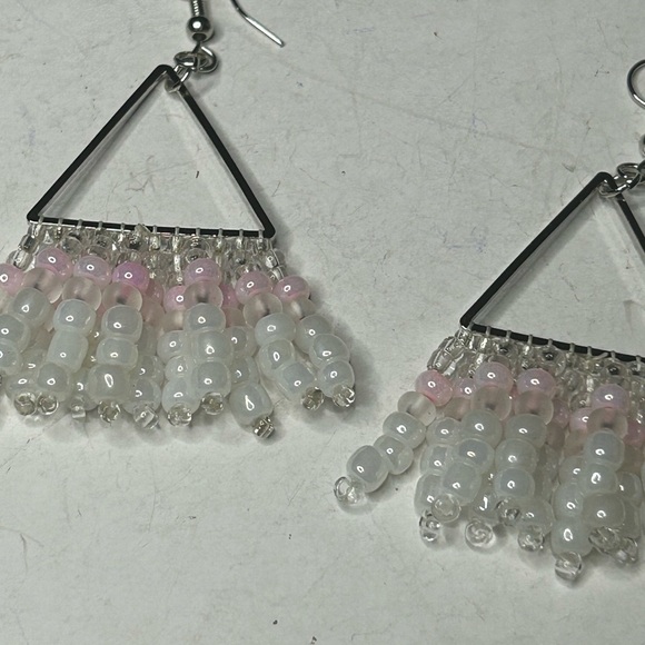 Chic Silver and Pink Beaded Dangle Earrings - Picture 3 of 3